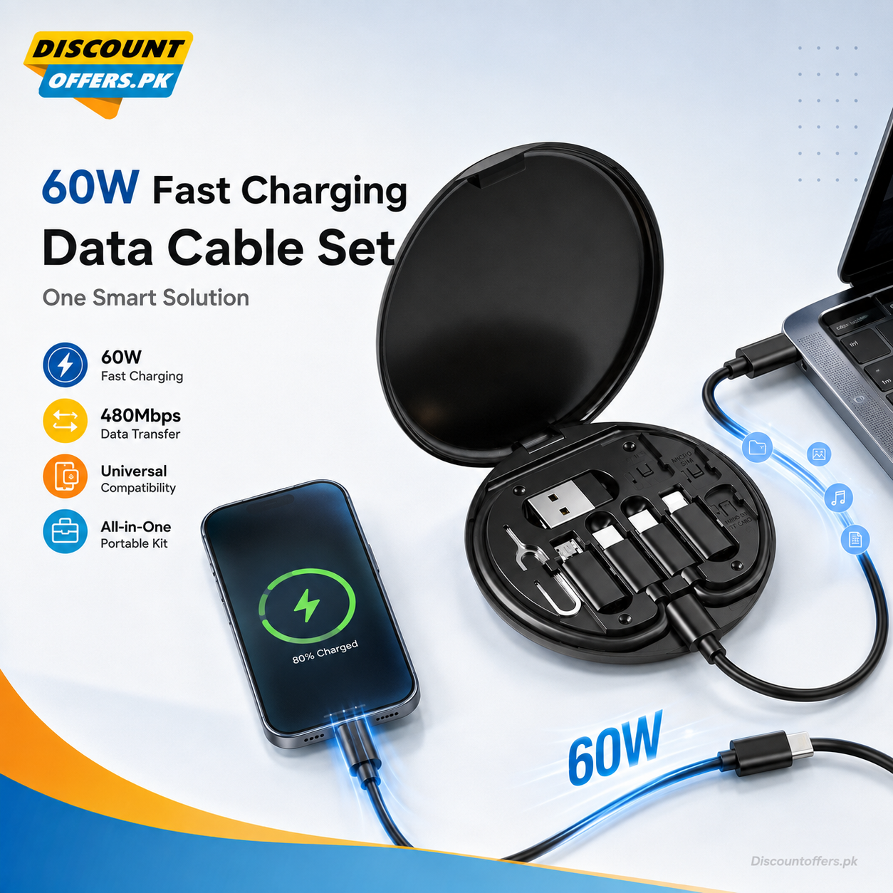 5 in 1 Portable Multifunctional 60W Charging Data Cable Set and Mobile Phone Holder Storage Box For All Devices