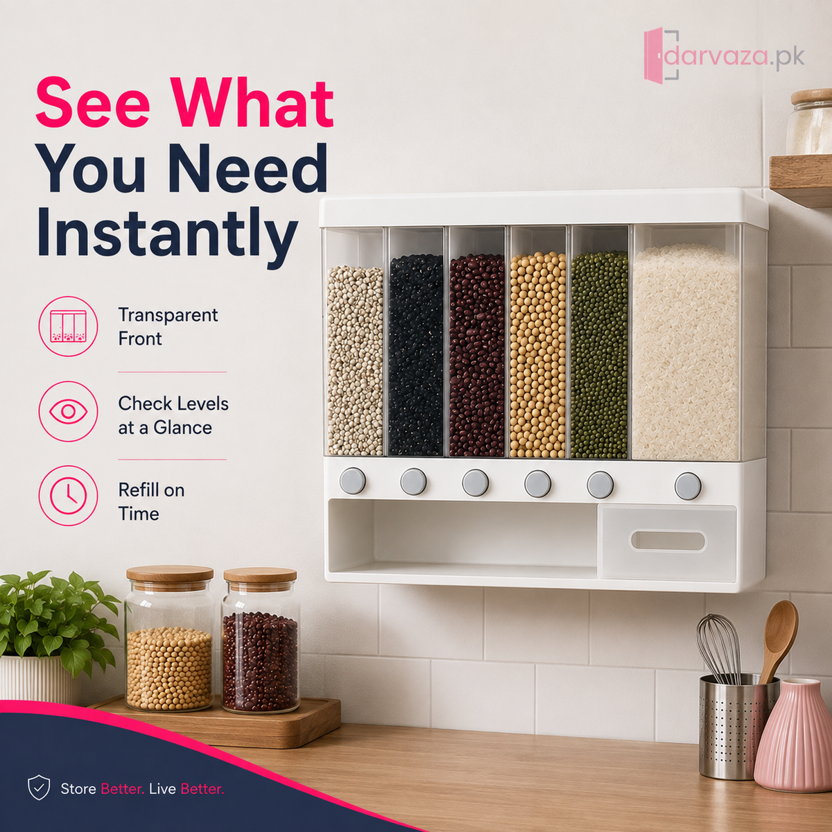 6-in-1 Wall-Mounted Dry Food Dispenser with Collection Drawer