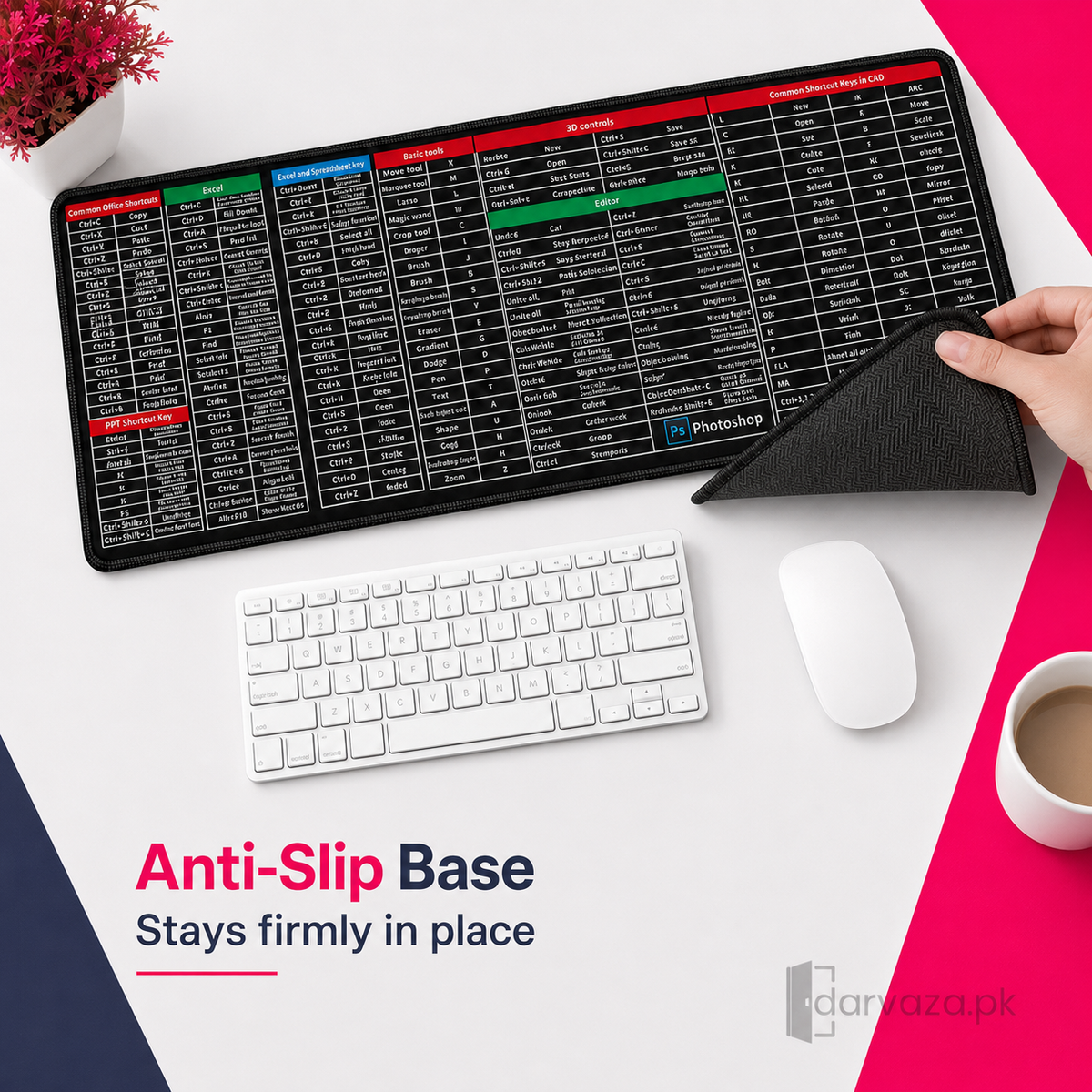 Anti-Slip Shortcut Key Extended Desk Mat | Large Keyboard & Mouse Pad