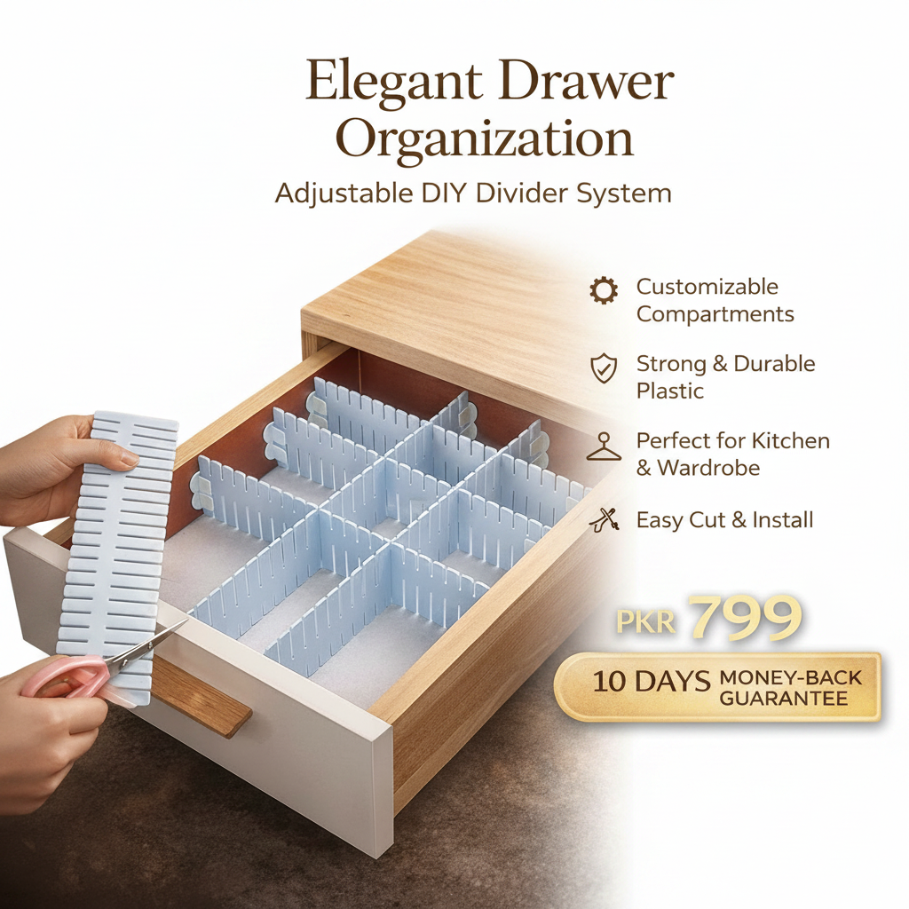 Adjustable Drawer Separator & Plastic DIY Divider Clapboard Organizer