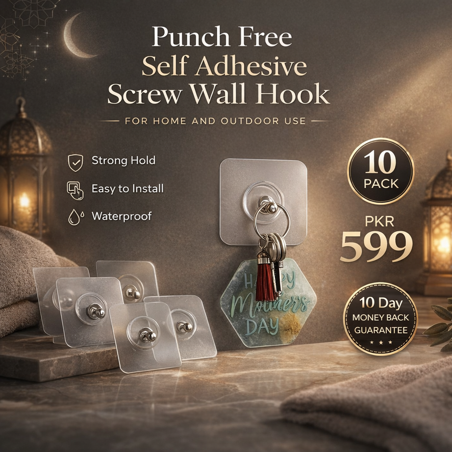 Punch Free Self Adhesive Screw Wall Hook For Home and Outdoor Use