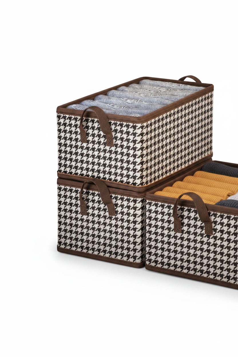 Checkered Storage Cubes - Houndstooth Premium Washable Foldable Storage Box – Large Capacity Organizer