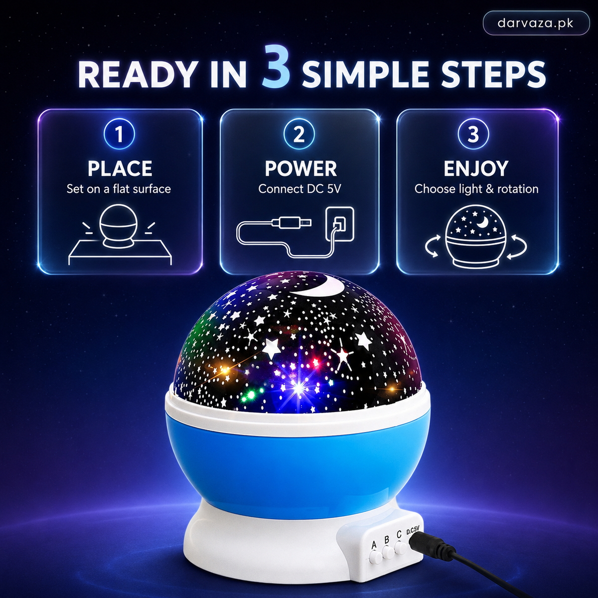 360 Degree Moon Night Light Lamp Projector With Colors And Usb Cable, Lamp For Kids Room Night Bulb