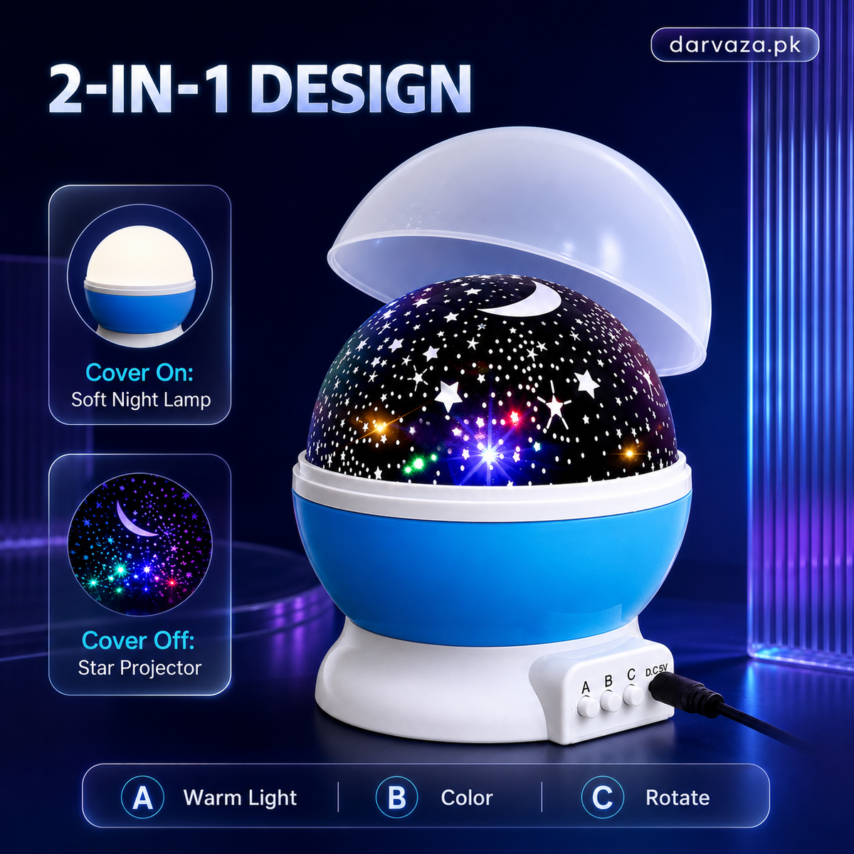 360 Degree Moon Night Light Lamp Projector With Colors And Usb Cable, Lamp For Kids Room Night Bulb