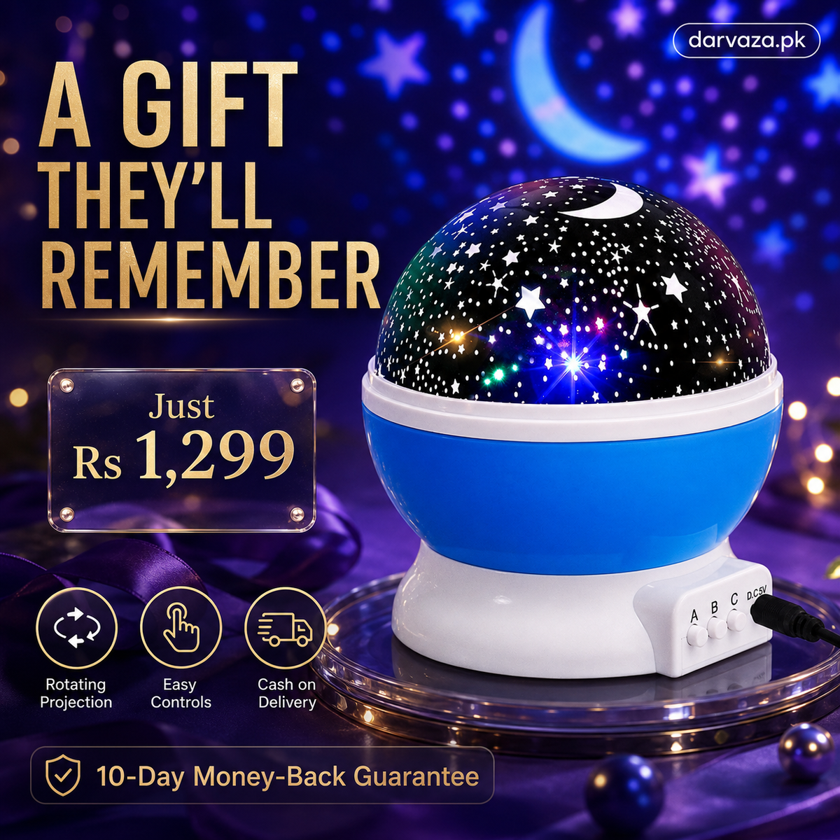 360 Degree Moon Night Light Lamp Projector With Colors And Usb Cable, Lamp For Kids Room Night Bulb