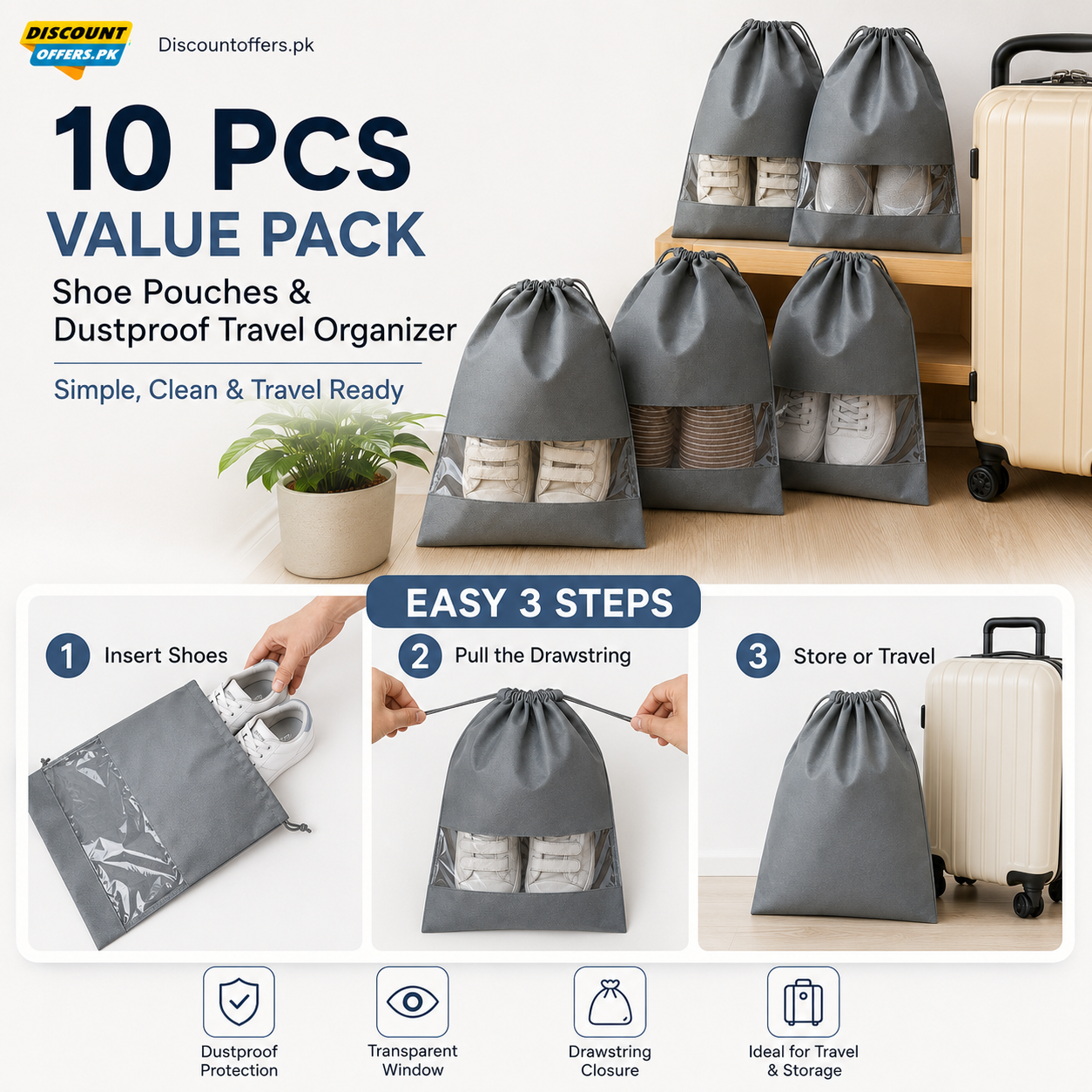 Mega Sale Offer - 10 Pcs Shoe Pouches & Dustproof Travel Organizer Rs 799