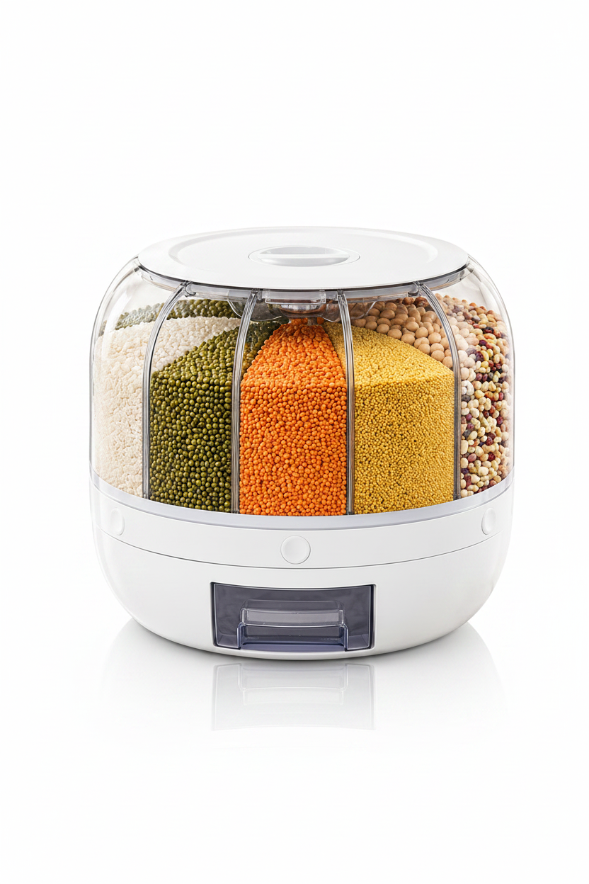 6 Grid Rotating Airtight Grain and Rice Container