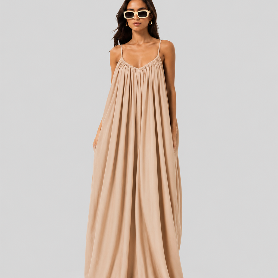 Skin Backless Cami Gathered Maxi Dress with Back Flow