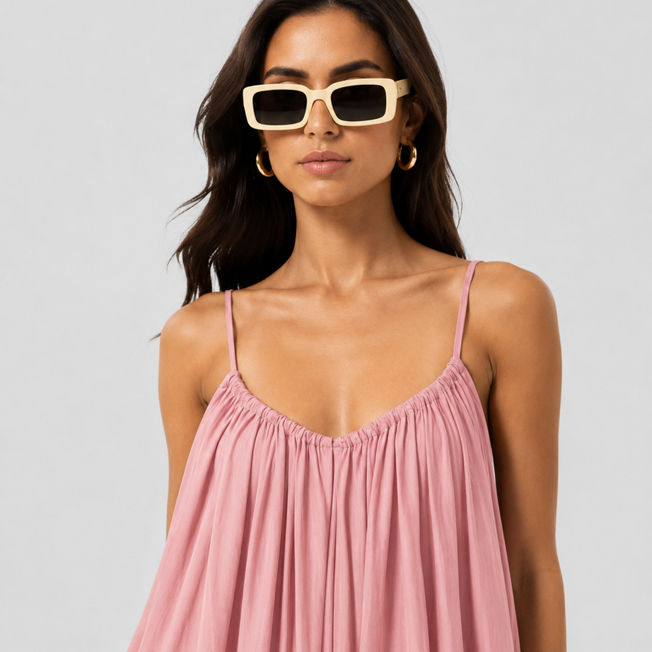 Baby Pink Backless Cami Gathered Maxi Dress with Back Flow