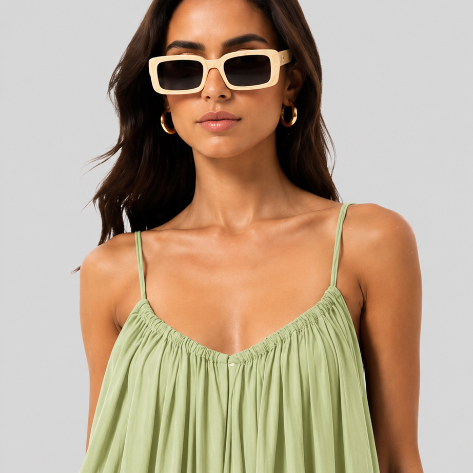 Pistachio Backless Cami Gathered Maxi Dress with Back Flow