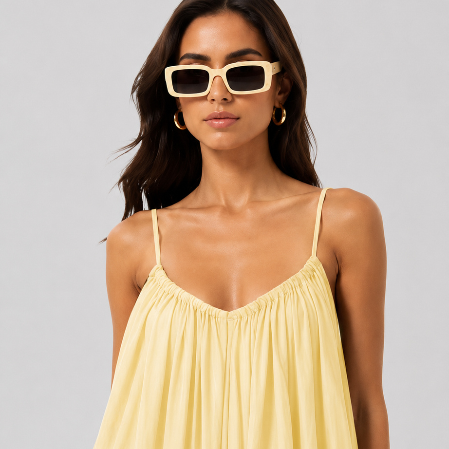 Yellow Backless Cami Gathered Maxi Dress with Back Flow