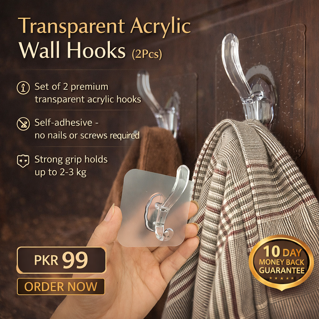 Transparent Acrylic Wall Hooks (2Pcs)