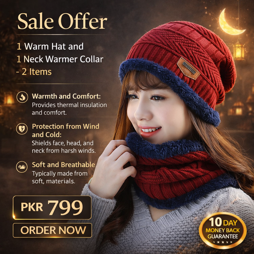 Sale Offer - 1 Warm Hat and 1 Neck Warmer Collar - 2 Items