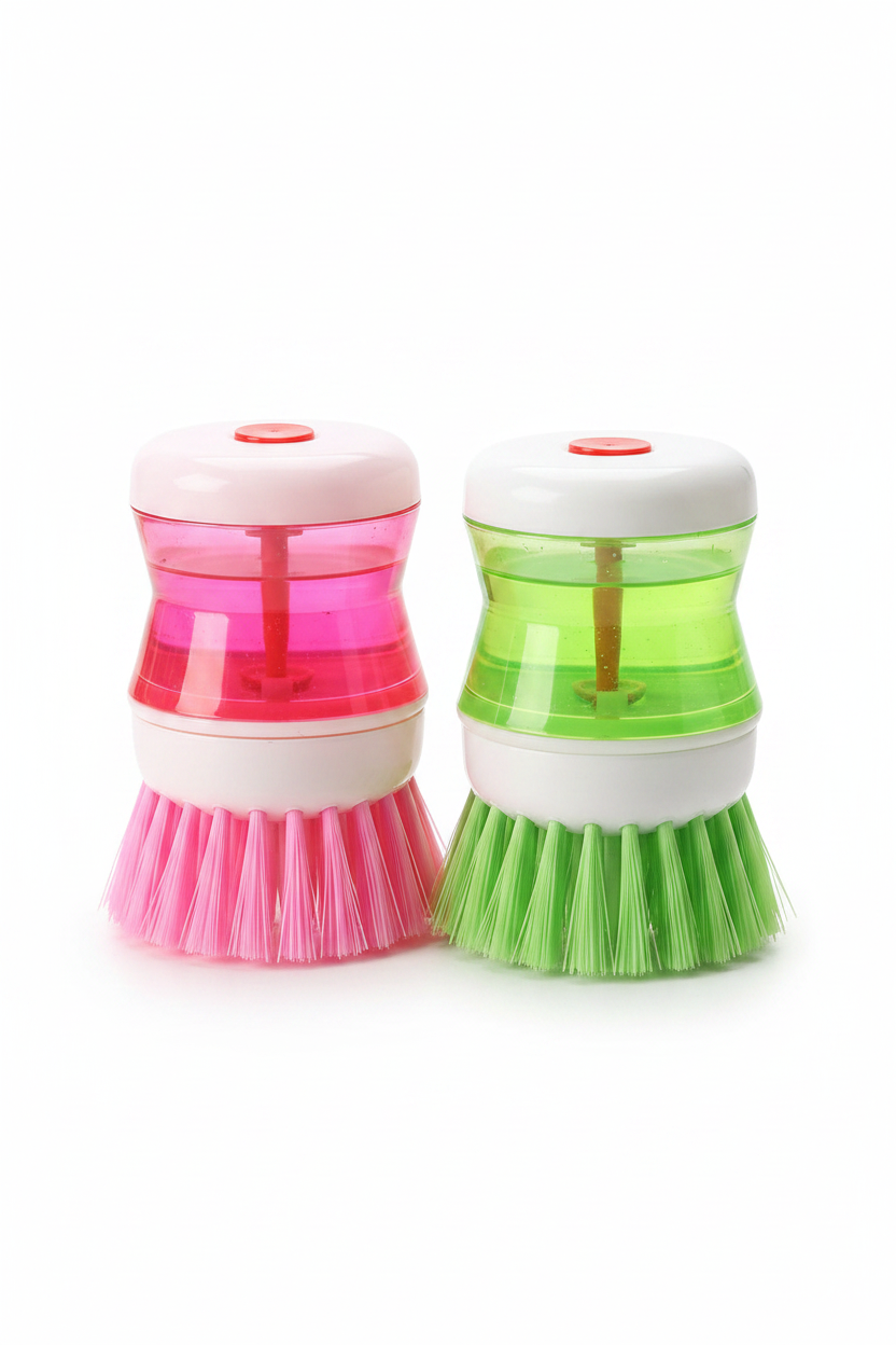 2 Pcs Kitchen Dishwasher Brush With Liquid Soap Dispenser
