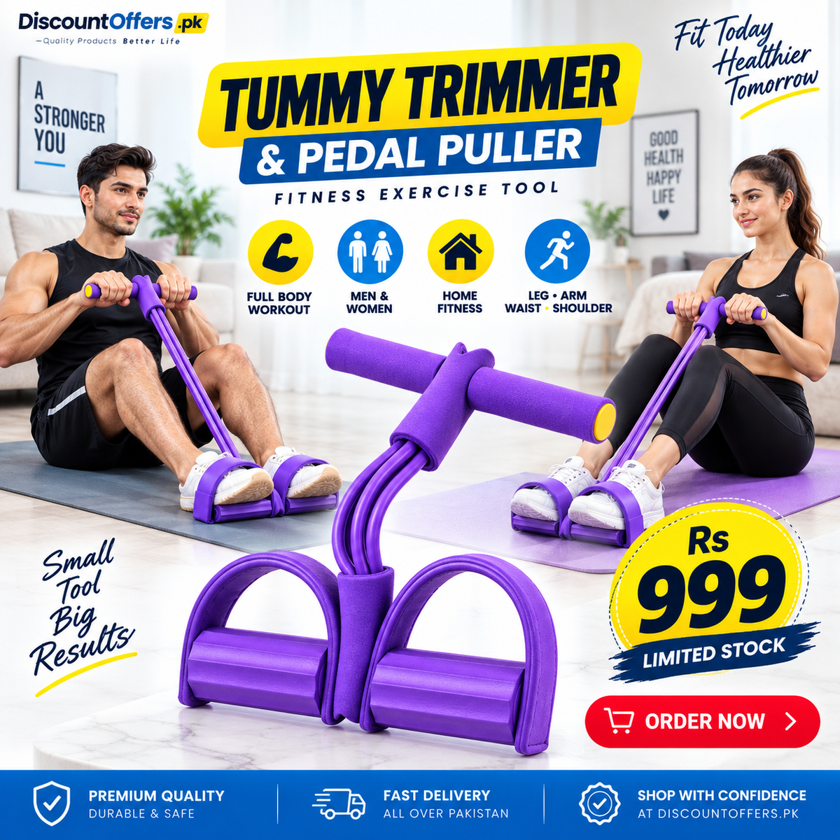4 Tube Heavy Duty Tummy Trimmer & Pedal Puller Fitness Exercise tool
