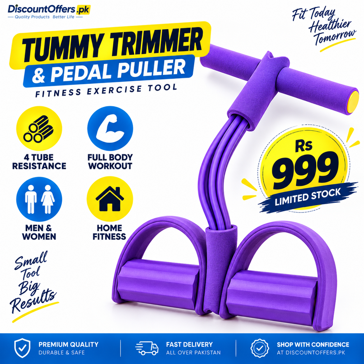 4 Tube Heavy Duty Tummy Trimmer & Pedal Puller Fitness Exercise tool