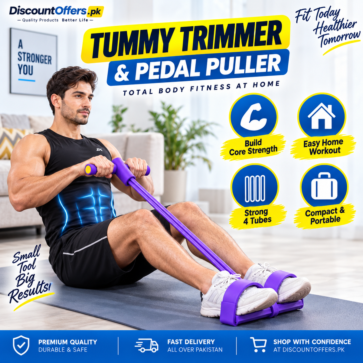 4 Tube Heavy Duty Tummy Trimmer & Pedal Puller Fitness Exercise tool
