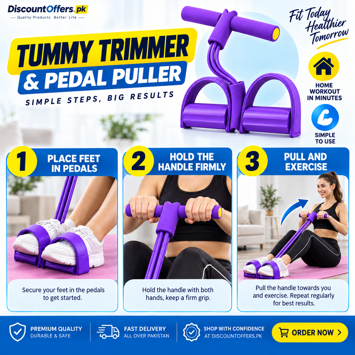 4 Tube Heavy Duty Tummy Trimmer & Pedal Puller Fitness Exercise tool