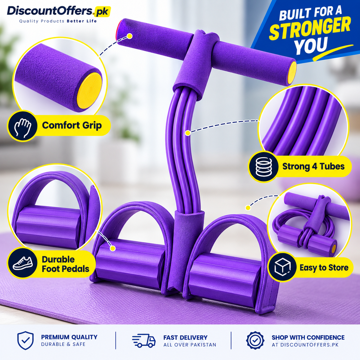 4 Tube Heavy Duty Tummy Trimmer & Pedal Puller Fitness Exercise tool