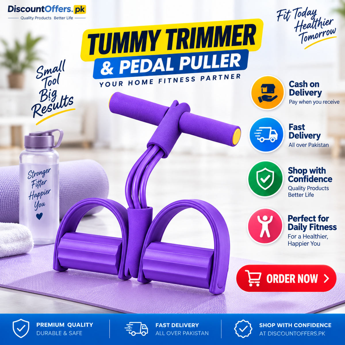 4 Tube Heavy Duty Tummy Trimmer & Pedal Puller Fitness Exercise tool