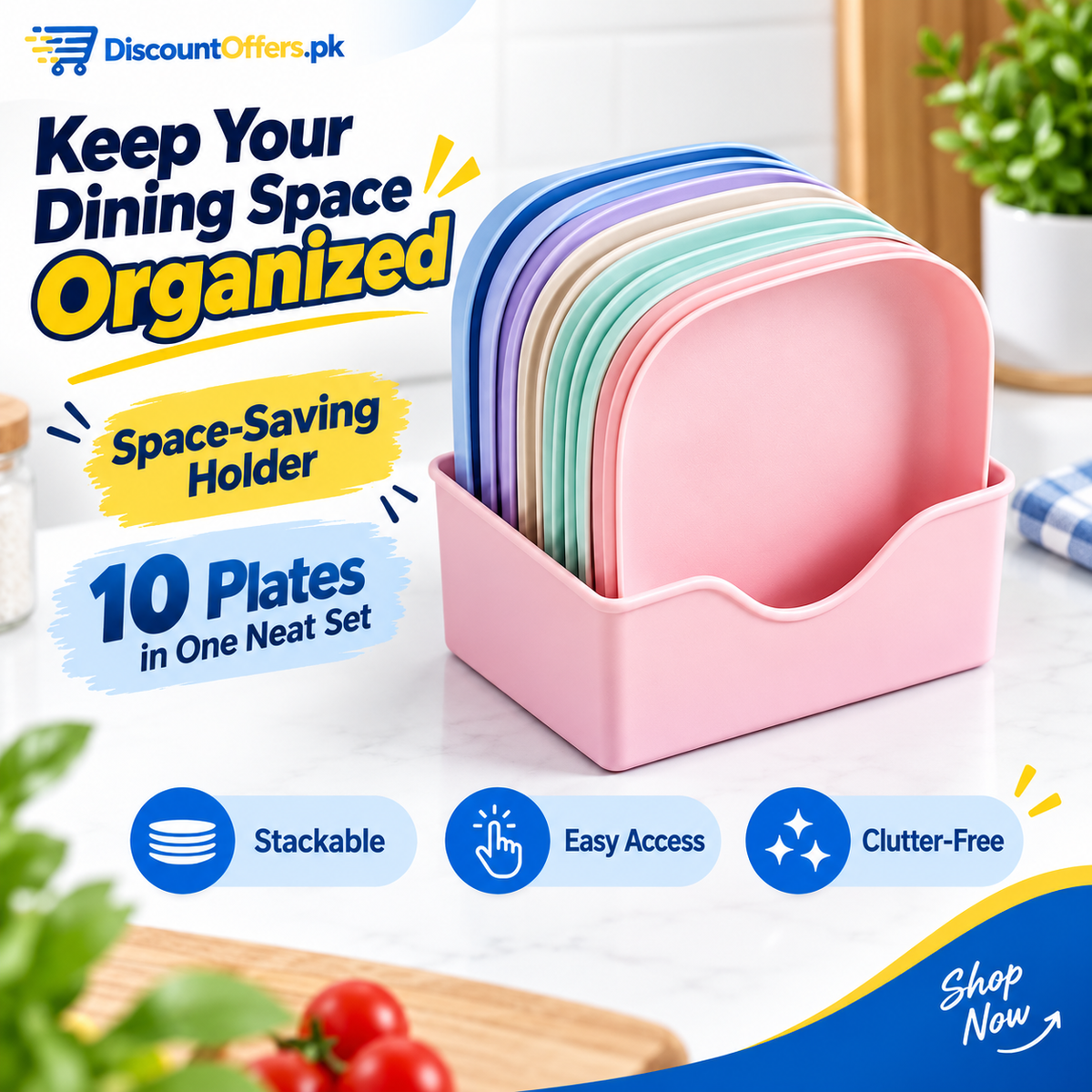 10pcs Plastic Reusable Food Plates Set with Free Stand Ideal for Snacks and Breakfast