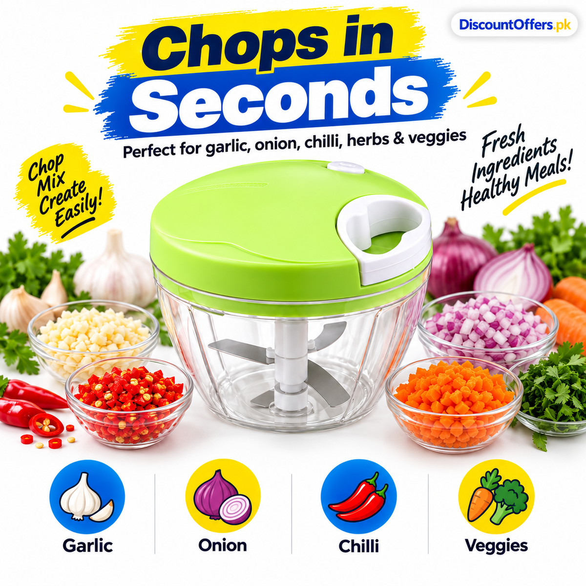 3 Blade Multi-Functional Manual Food & Spin Cutter