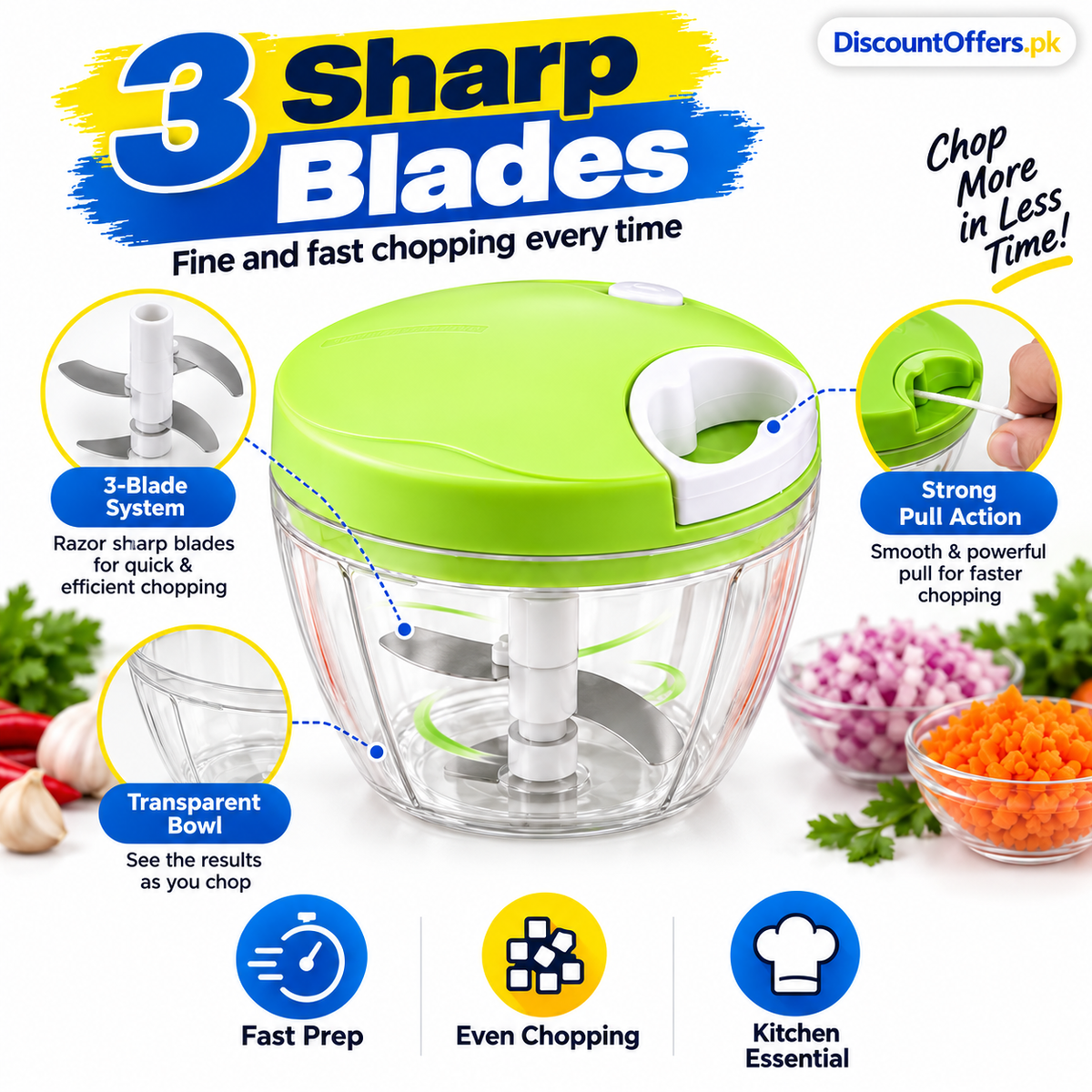 3 Blade Multi-Functional Manual Food & Spin Cutter