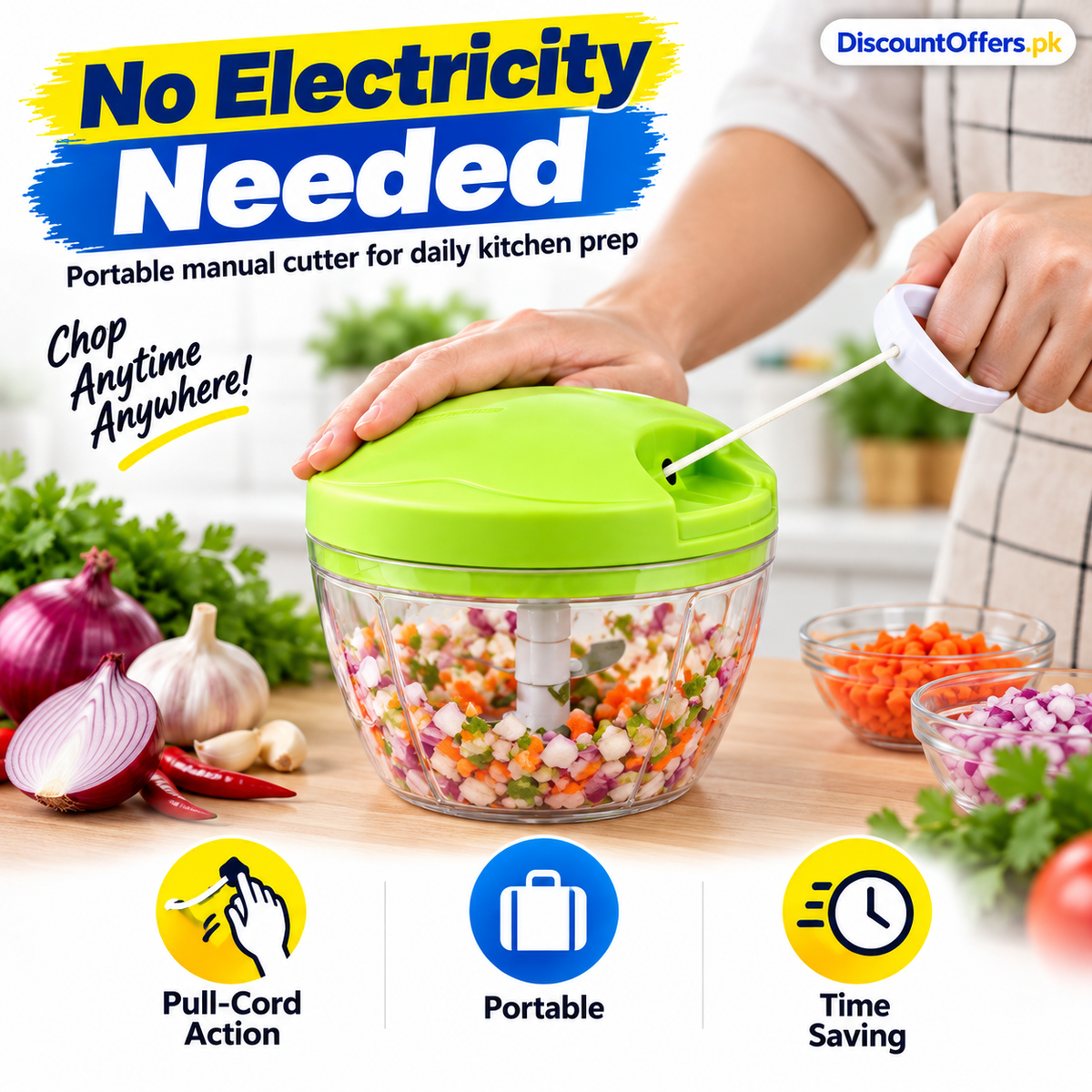 3 Blade Multi-Functional Manual Food & Spin Cutter