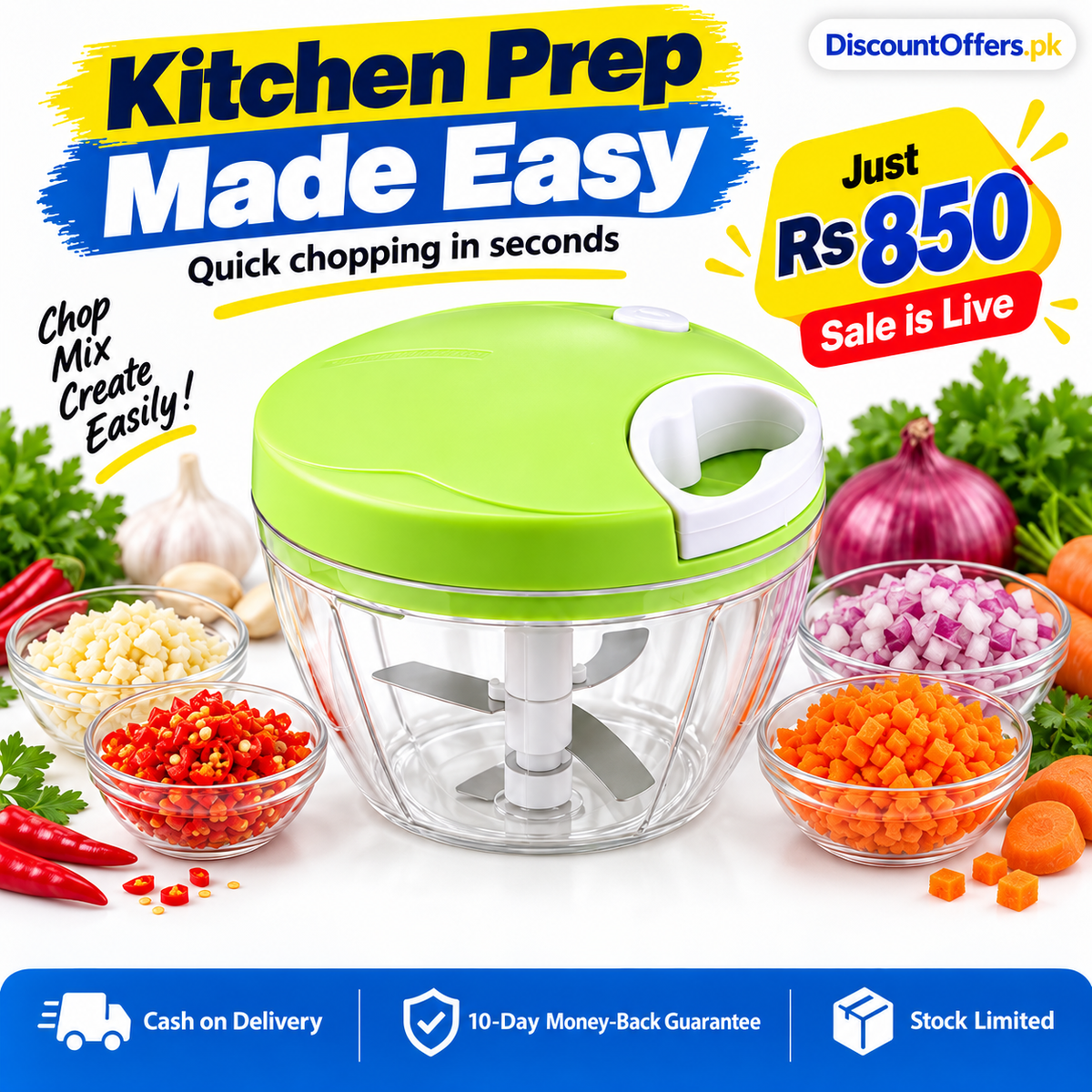 3 Blade Multi-Functional Manual Food & Spin Cutter
