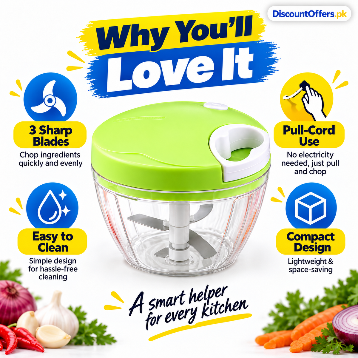 3 Blade Multi-Functional Manual Food & Spin Cutter