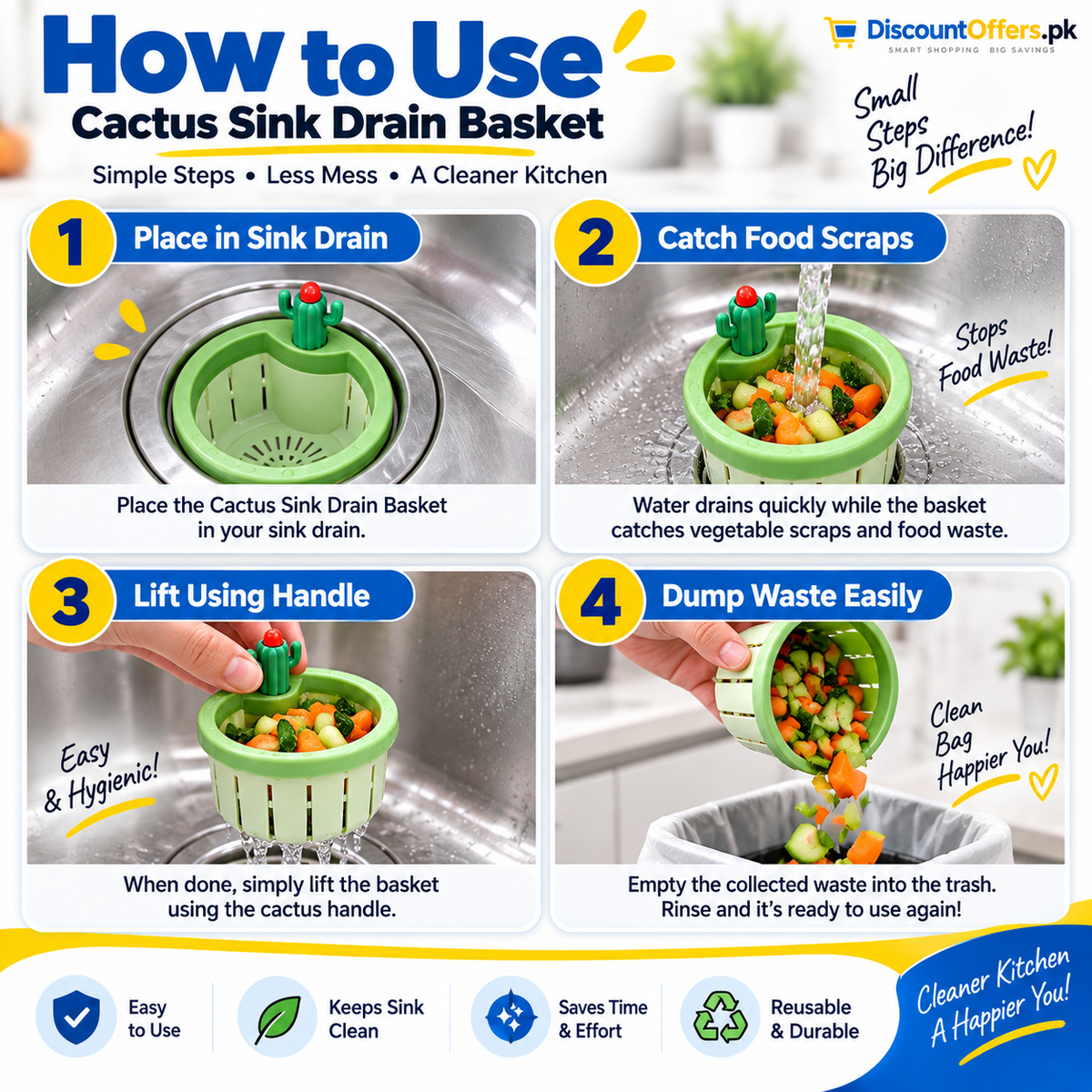 Pack of 2 Creative Cactus Sink Filter Basket | Kitchen Drain Food Waste Strainer