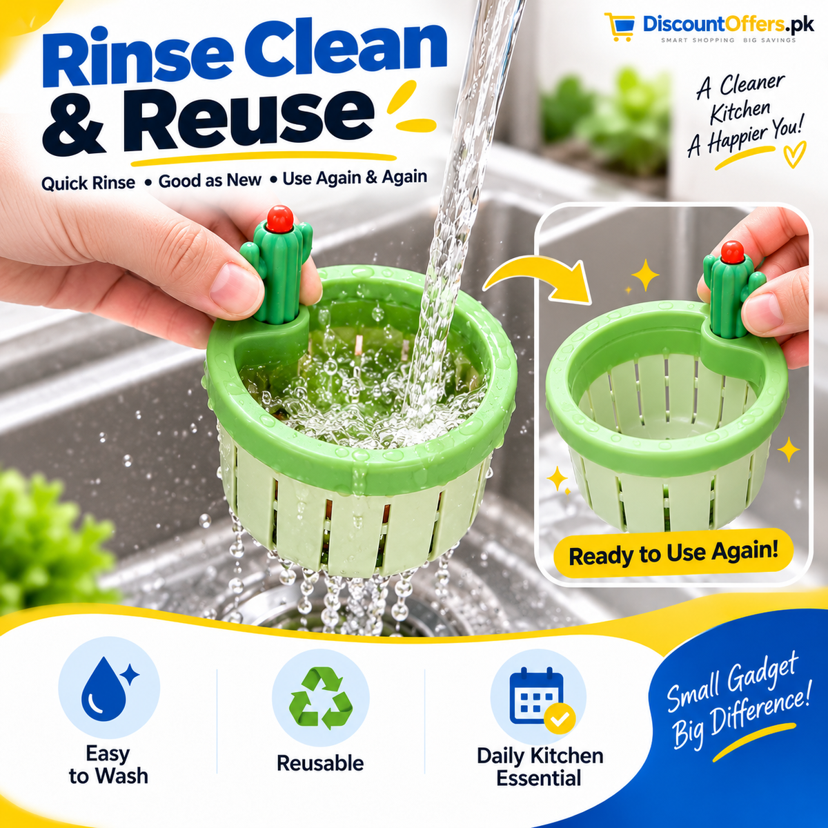 Pack of 2 Creative Cactus Sink Filter Basket | Kitchen Drain Food Waste Strainer
