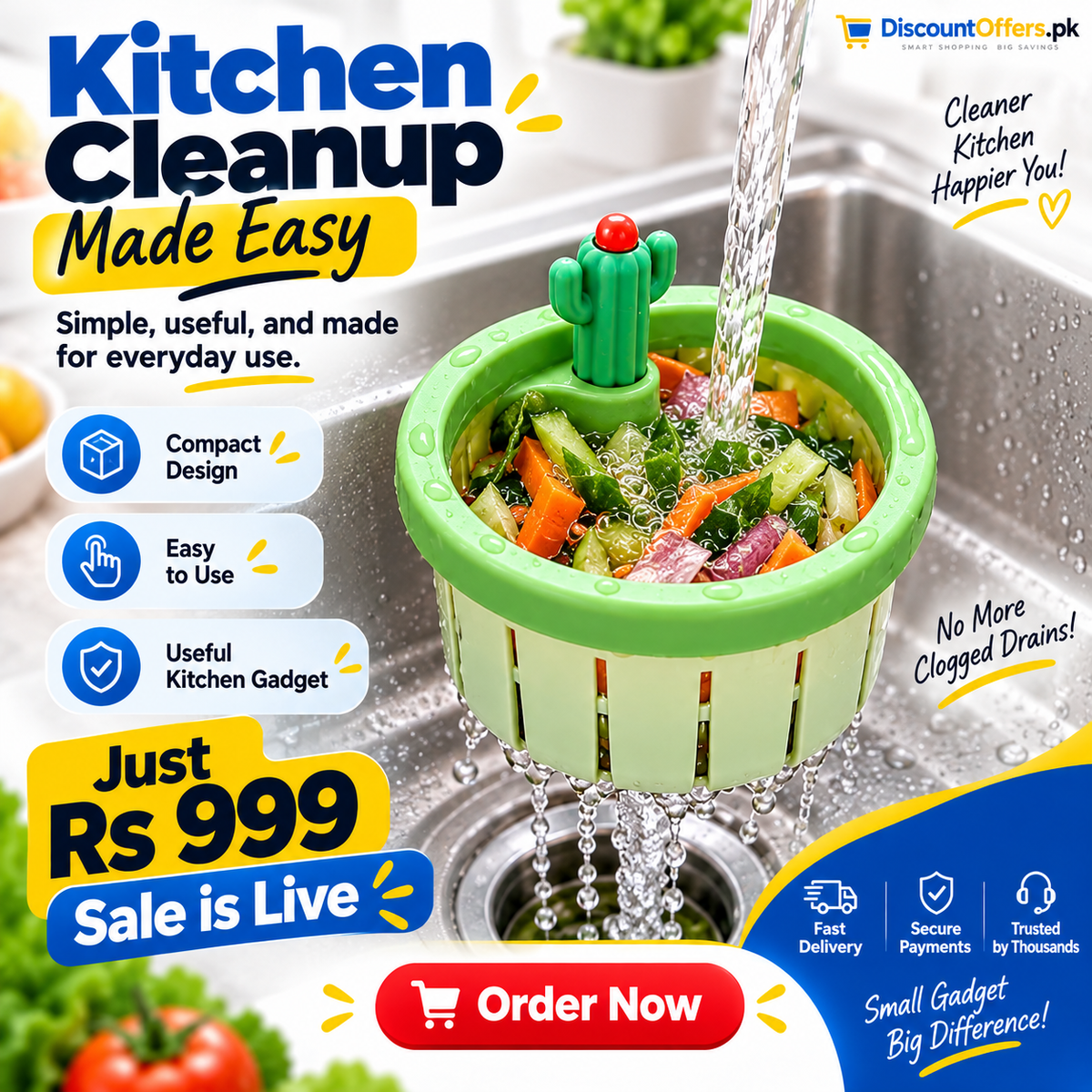 Pack of 2 Creative Cactus Sink Filter Basket | Kitchen Drain Food Waste Strainer
