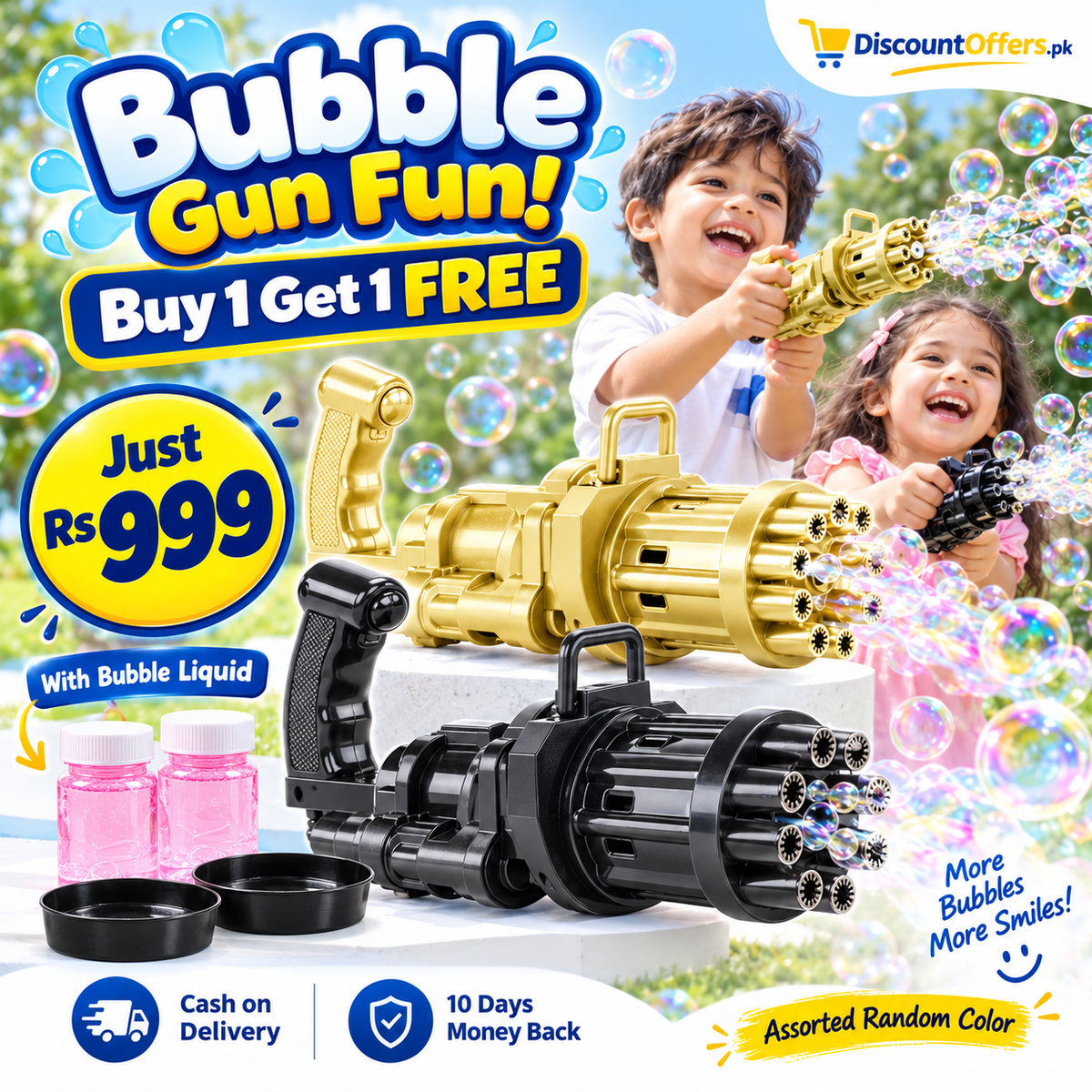Buy 1 Get 1 FREE  Kids Bubble Gun with Bubble Liquid
