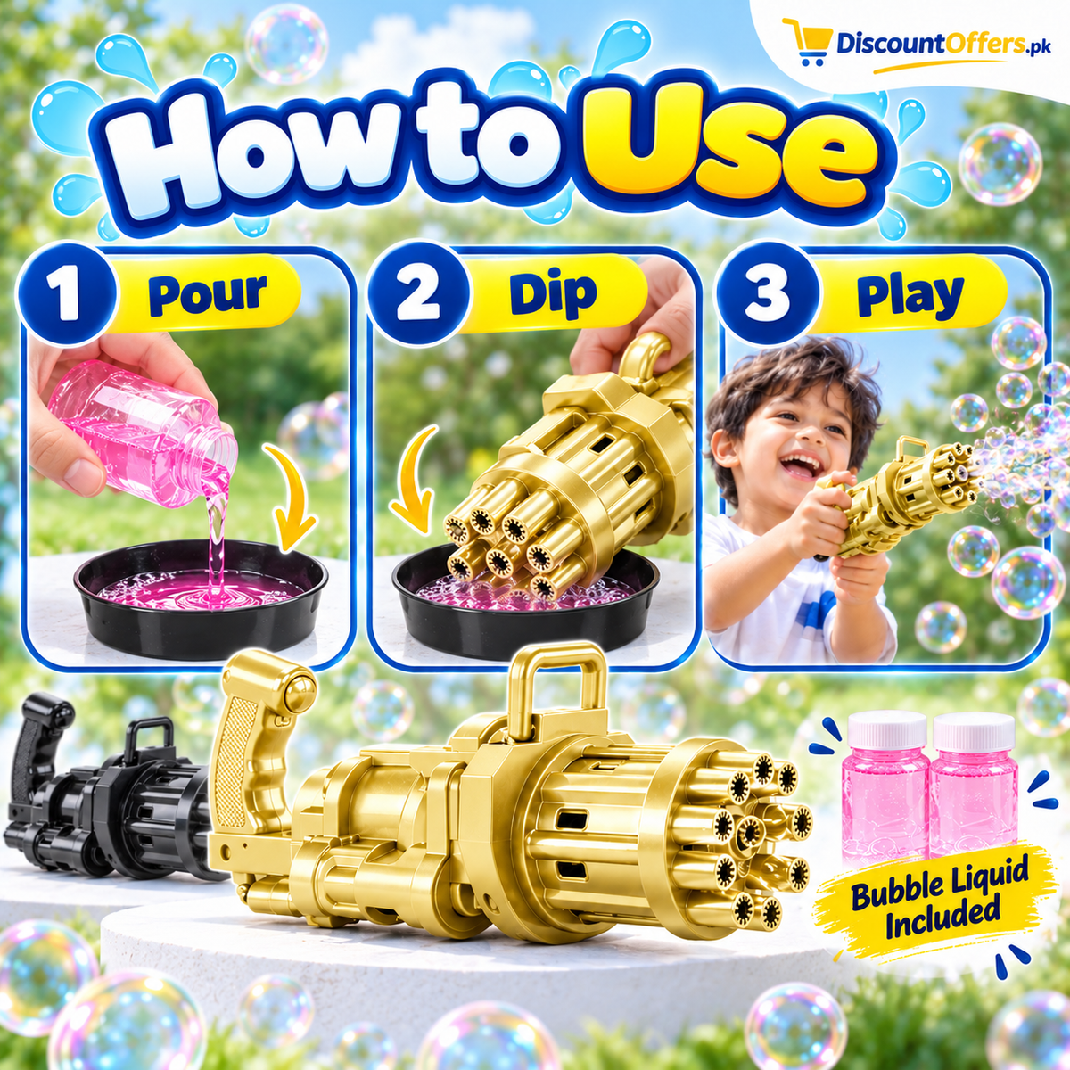 Buy 1 Get 1 FREE  Kids Bubble Gun with Bubble Liquid