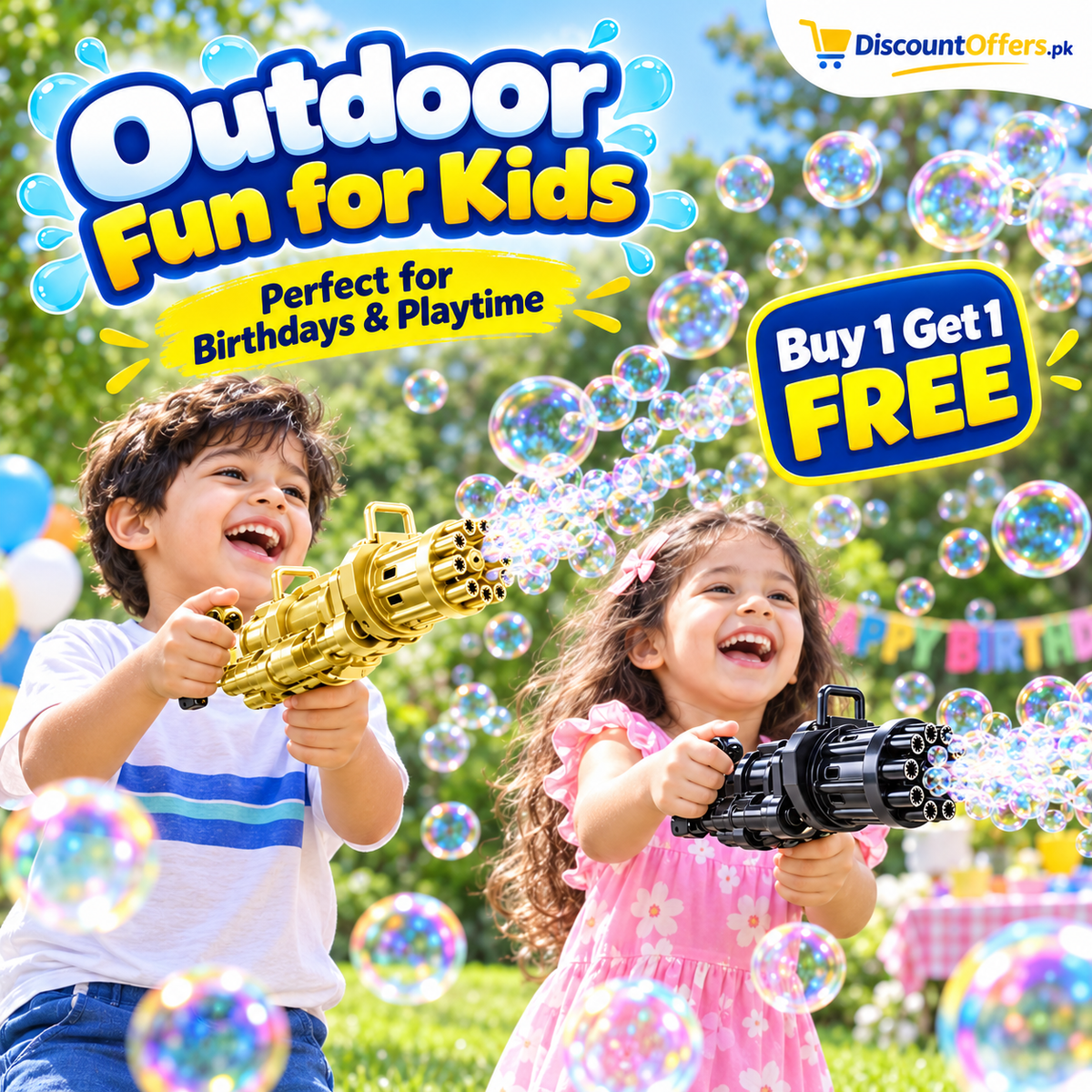 Buy 1 Get 1 FREE  Kids Bubble Gun with Bubble Liquid