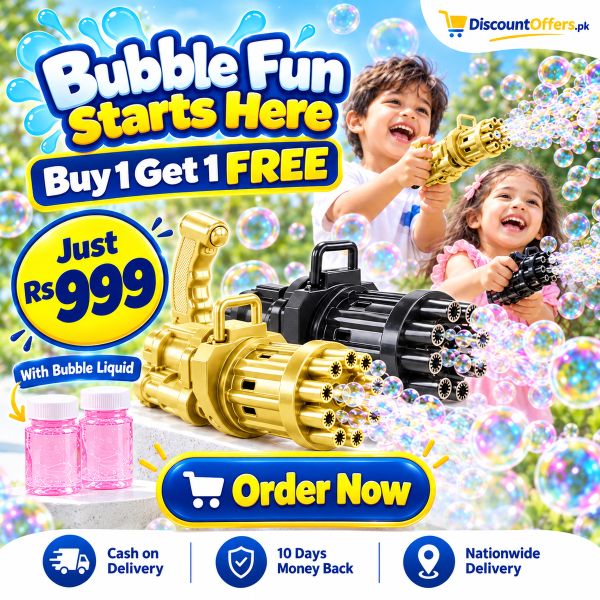 Buy 1 Get 1 FREE  Kids Bubble Gun with Bubble Liquid
