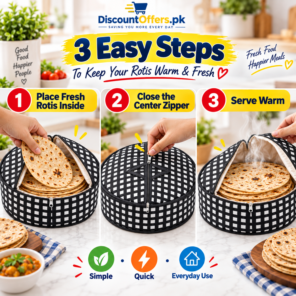 Pack Of 2 - Roti Basket Circle – Roti Chapati Box with Zipper Cover