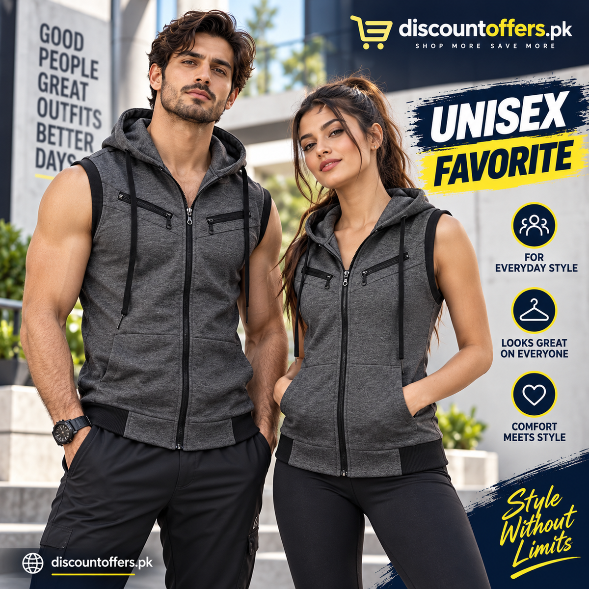 Sleeveless Zipper Hoodie in Charcoal in Just Rs 999