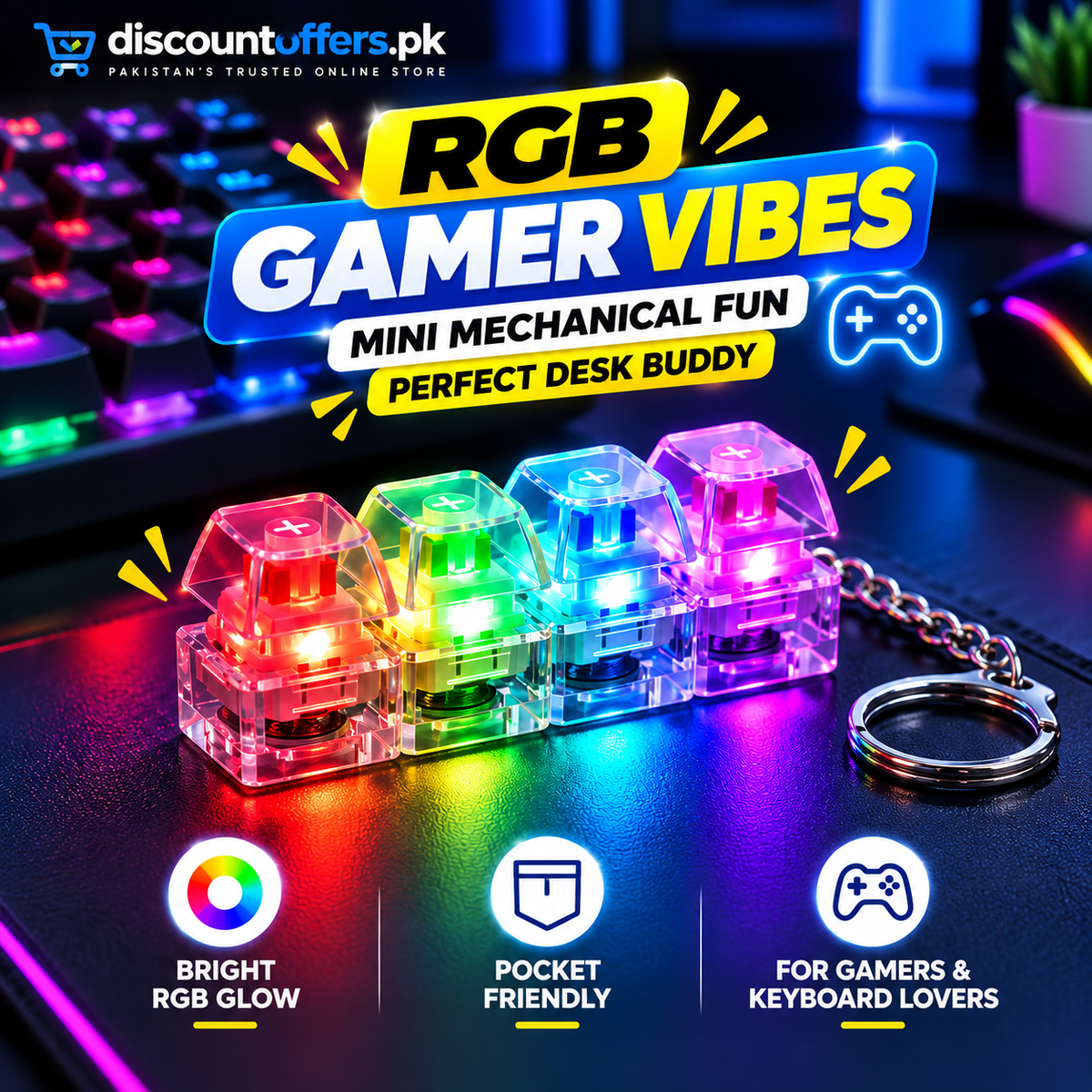 Buy 1 Get 1 FREE 4 Key Mechanical Keyboard Fidget Keychain