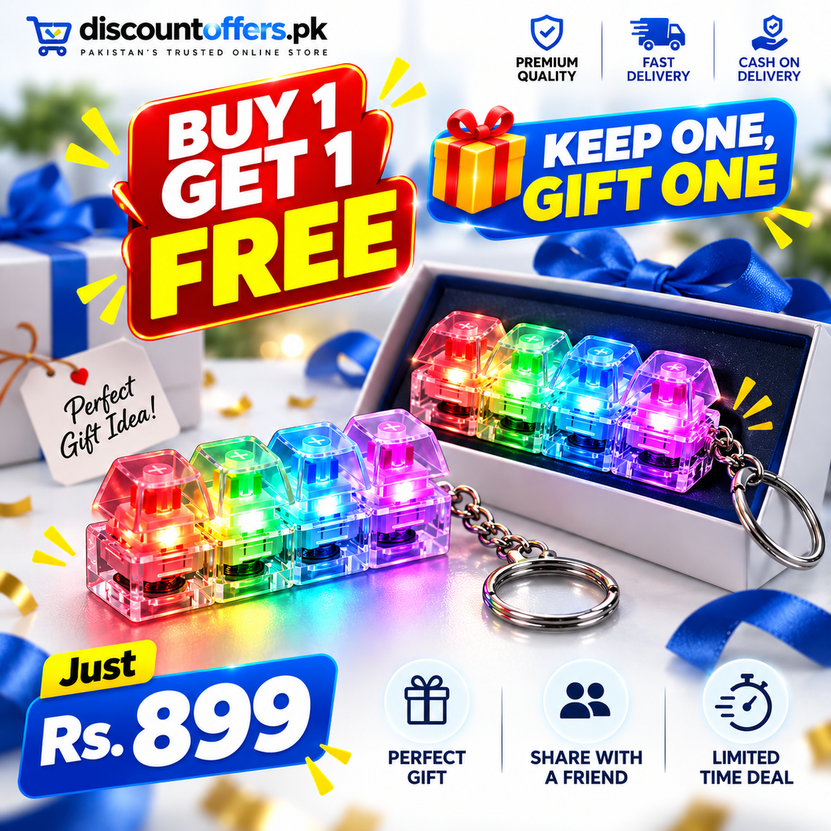 Buy 1 Get 1 FREE 4 Key Mechanical Keyboard Fidget Keychain