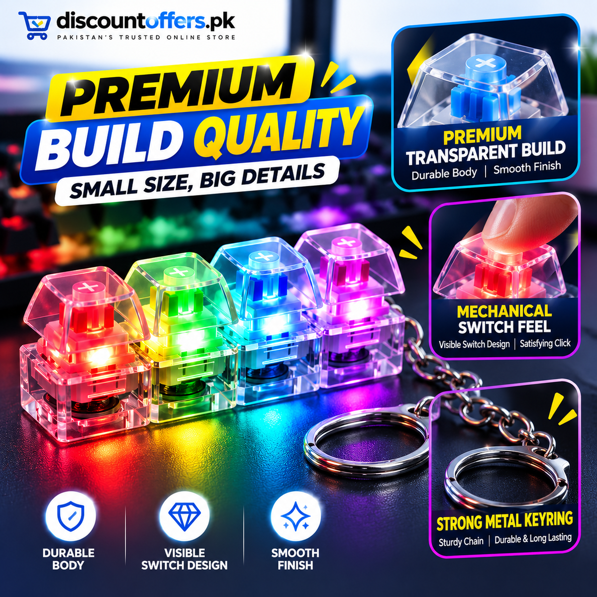 Buy 1 Get 1 FREE 4 Key Mechanical Keyboard Fidget Keychain