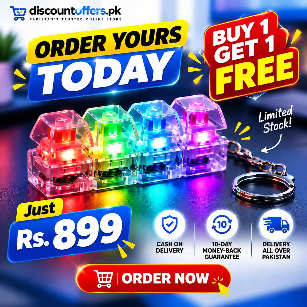 Buy 1 Get 1 FREE 4 Key Mechanical Keyboard Fidget Keychain