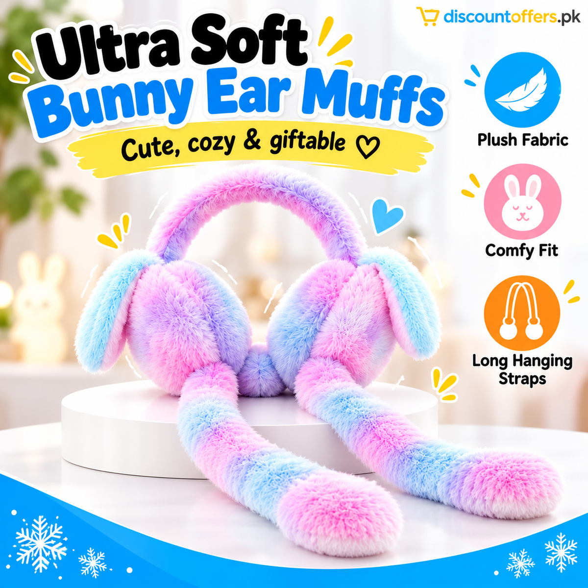 Cute Bunny Plush Ear Muffs Warm & Fluffy Rabbit Ear Covers