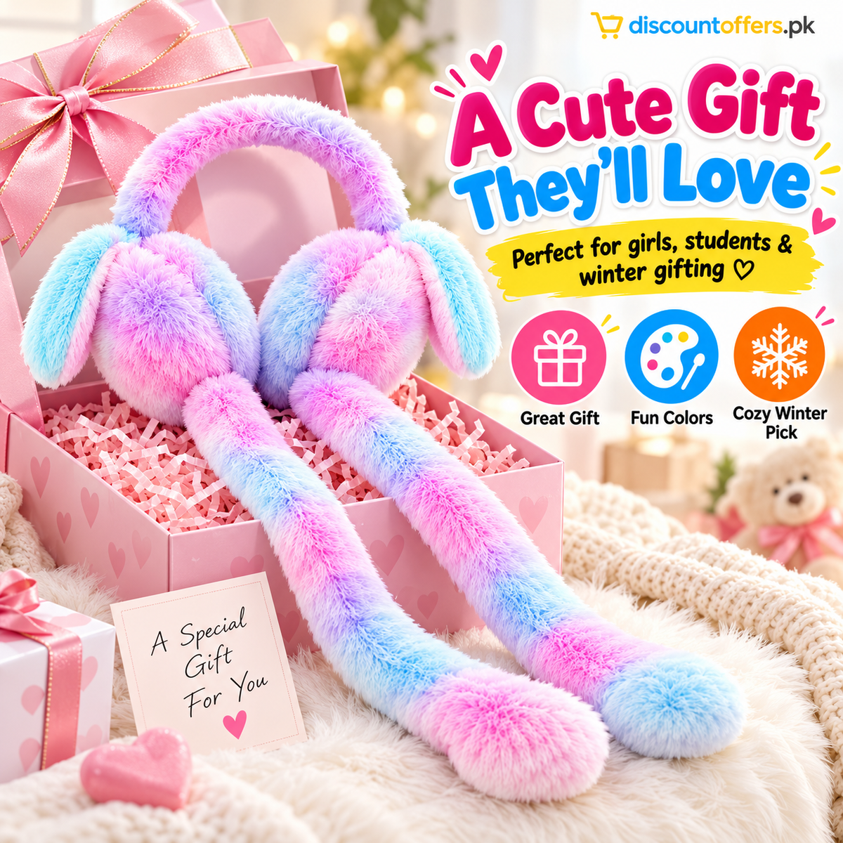 Cute Bunny Plush Ear Muffs Warm & Fluffy Rabbit Ear Covers