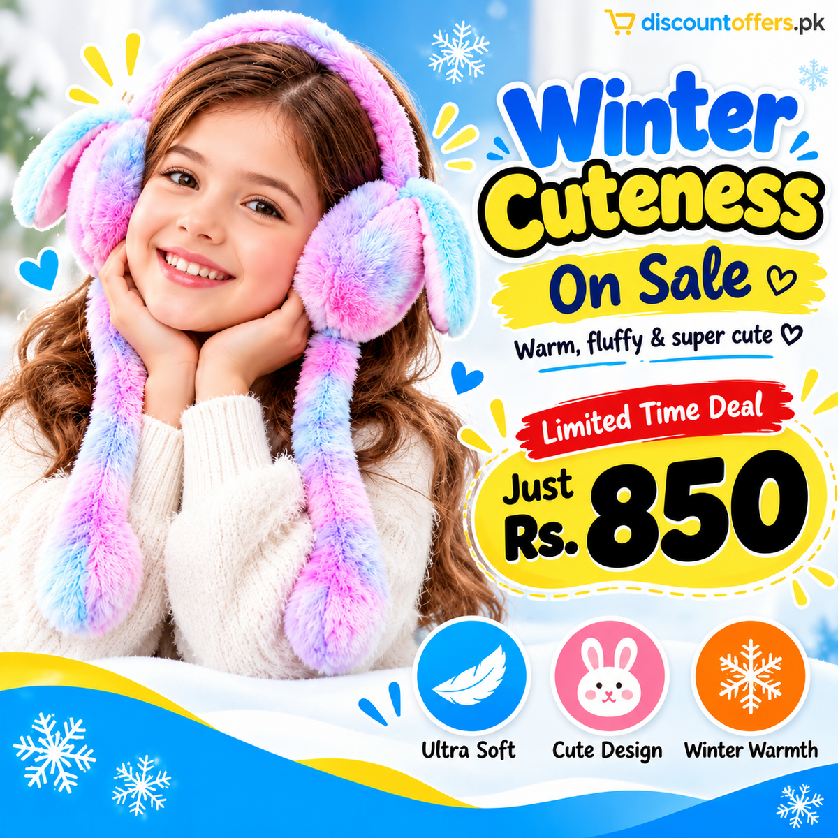 Cute Bunny Plush Ear Muffs Warm & Fluffy Rabbit Ear Covers