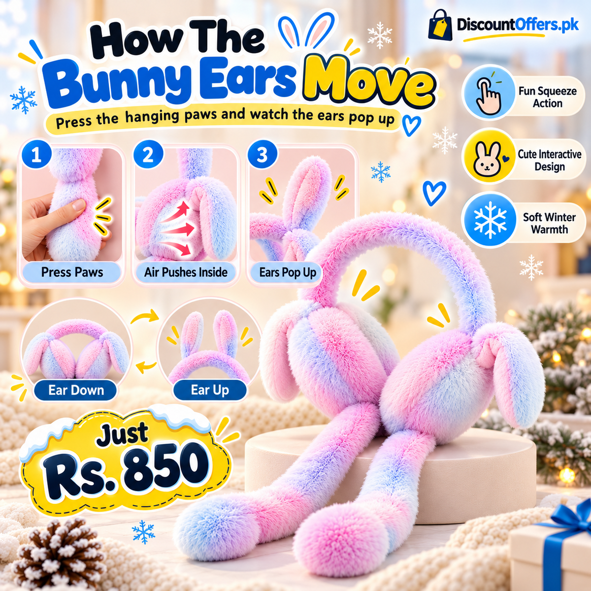 Cute Bunny Plush Ear Muffs Warm & Fluffy Rabbit Ear Covers