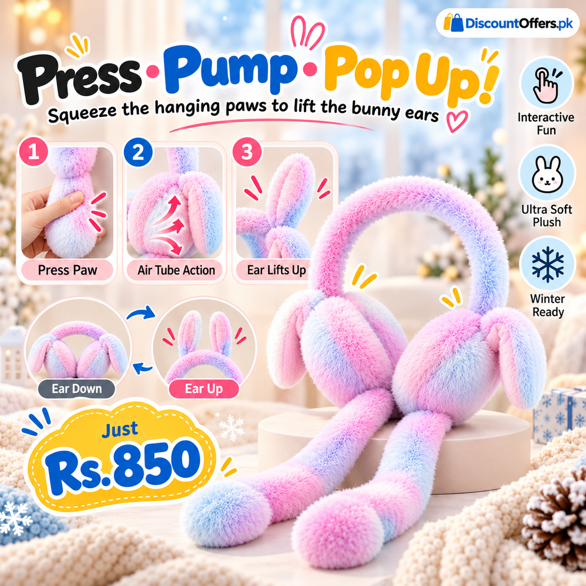 Cute Bunny Plush Ear Muffs Warm & Fluffy Rabbit Ear Covers