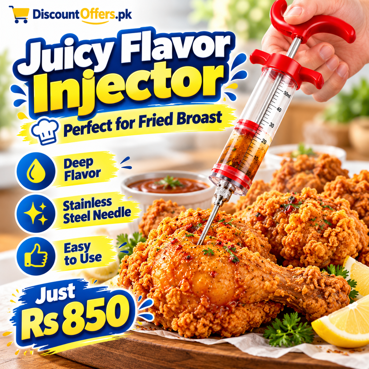Stainless Steel Meat Injector BBQ Marinade Injector & Flavor Seasoning Needle for Meat, Chicken & Grilling
