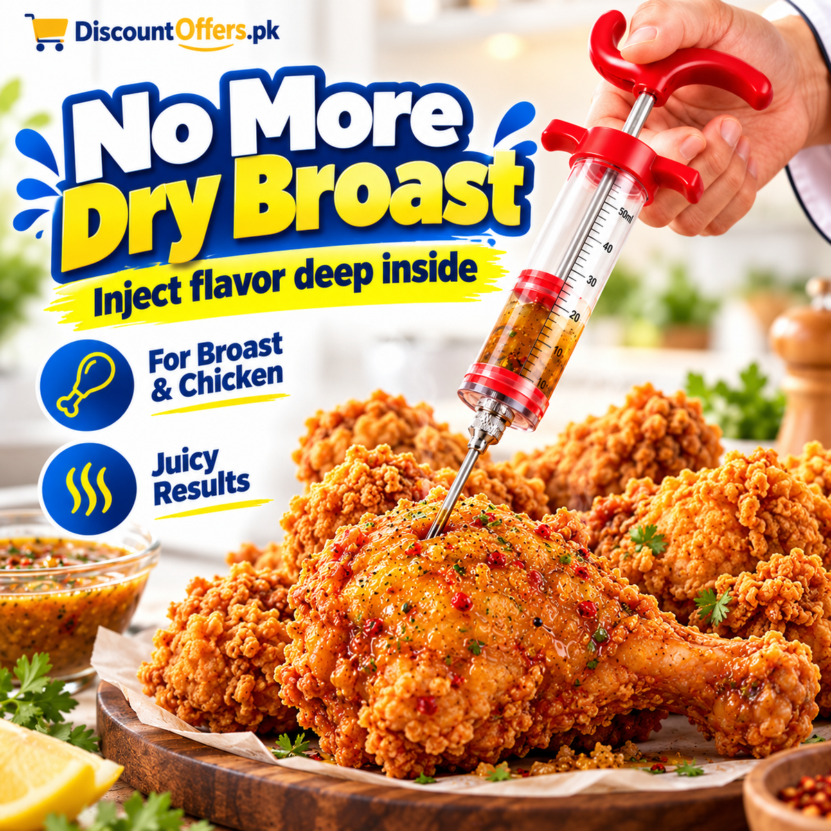 Stainless Steel Meat Injector BBQ Marinade Injector & Flavor Seasoning Needle for Meat, Chicken & Grilling